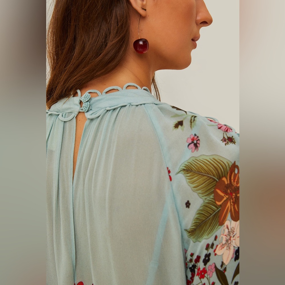 NWT Farm Rio Blue Beauty Bouquet Long Sleeve Maxi Dress small. Feminine, floral - Picture 5 of 9